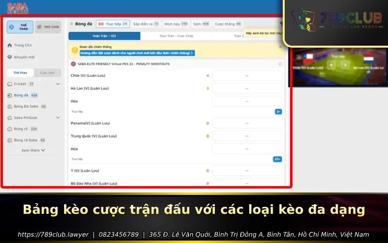 Bang keo cuoc tran dau voi cac loai keo da dang